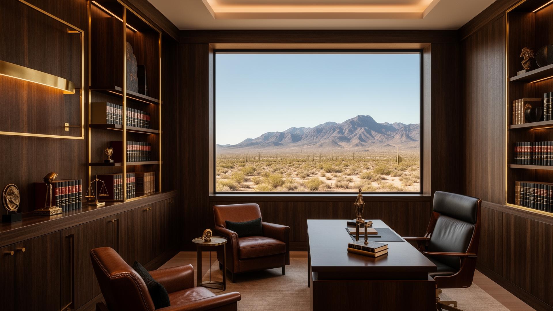 Interior of Your Phoenix Attorney law firm office overlooking the Arizona desert mountains
